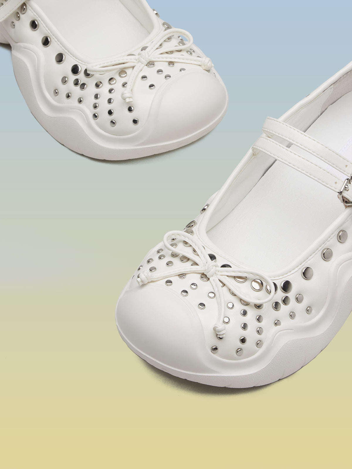 woomiiリボン付きブラウンブルーフラットシューズ 靴 – WOOMII